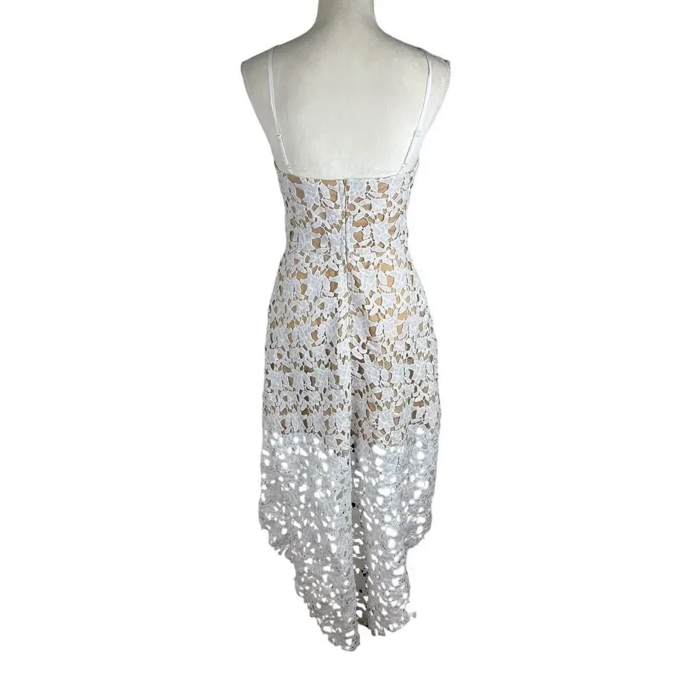 Elegant White Lace High Low Dress - Picture 4 of 9
